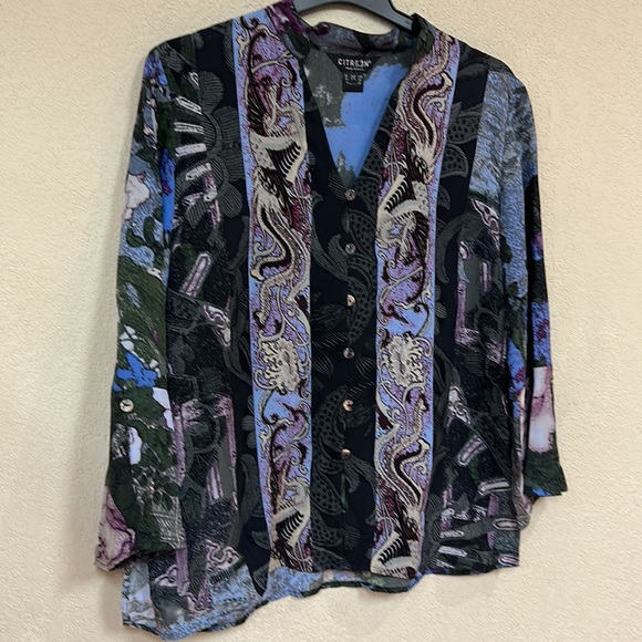 Citron womams 100% SILK sheer button blouse size M - Picture 2 of 7